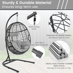 Costway Rattan Egg Swing Chair W/ Stand Indoor Outdoor Hanging Basket Chair - thumbnail 8