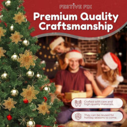 Festive Fix Poinsettia Christmas Decorations 24 Pack Gold Glitter Flowers Mixed Sizes 3 4 6 Inch For Tree Wreath Garland Displays - thumbnail 7