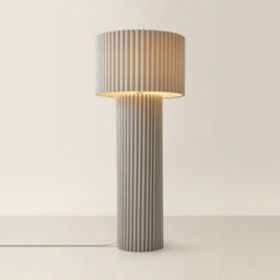 Valuelights Lenny Stone Grey Drum Lamp Shade Colour Drench Ribbed Fabric Midi Floor Lamp