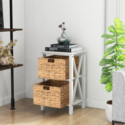 Costway Set Of 2 Nightstand 2-Tier Sofa Side Table X-Shaped 2-Drawer End Table - thumbnail 5