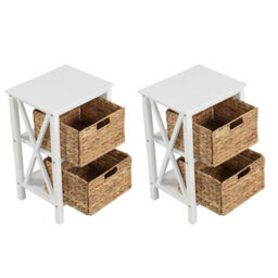 Costway Set Of 2 Nightstand 2-Tier Sofa Side Table X-Shaped 2-Drawer End Table - thumbnail 9