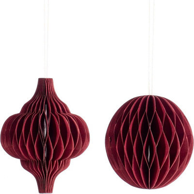 Sass & Belle Christmas Set Of 2 Deep Red Honeycomb Christmas Tree Decorations - 10 X 10 X 12 Cm Each
