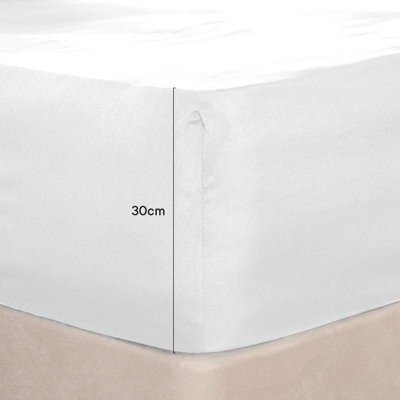 Ohs Microfibre Deep Fitted Sheet, White - King - image 1