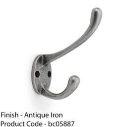 Loops Solid Brass Victorian Hat & Coat Hook - Wall Mounted Holder - Antique Iron - thumbnail 2
