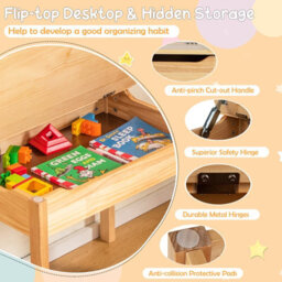 Costway Kids Desk And Chair Set Wooden Toddler Craft Table Lift-Top With Paper Roll - thumbnail 5