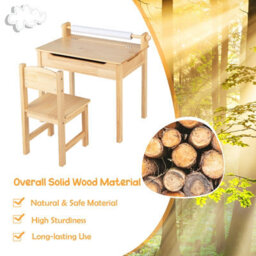 Costway Kids Desk And Chair Set Wooden Toddler Craft Table Lift-Top With Paper Roll - thumbnail 6