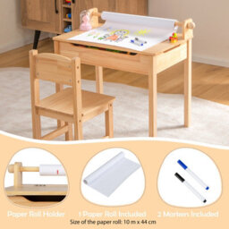 Costway Kids Desk And Chair Set Wooden Toddler Craft Table Lift-Top With Paper Roll - thumbnail 7