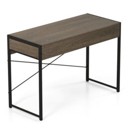 Costway Computer Desk 111 X 48 Cm Compact Writing Desk With 2 Drawers-Grey - thumbnail 3