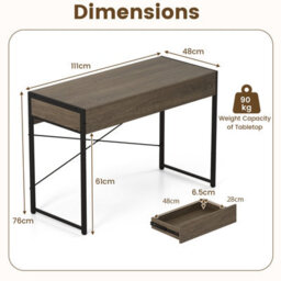 Costway Computer Desk 111 X 48 Cm Compact Writing Desk With 2 Drawers-Grey - thumbnail 2