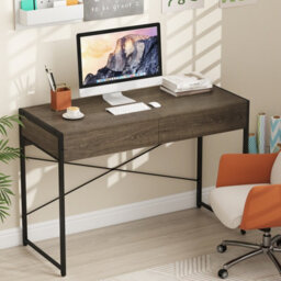 Costway Computer Desk 111 X 48 Cm Compact Writing Desk With 2 Drawers-Grey - thumbnail 1