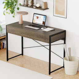 Costway Computer Desk 111 X 48 Cm Compact Writing Desk With 2 Drawers-Grey - thumbnail 5