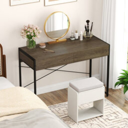 Costway Computer Desk 111 X 48 Cm Compact Writing Desk With 2 Drawers-Grey - thumbnail 4
