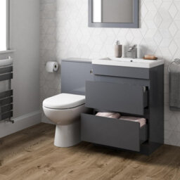 Aveli 600mm Bathroom Drawer Vanity Unit Basin Toilet Soft Close Seat Modern Gloss Grey - thumbnail 3