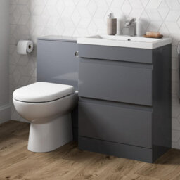 Aveli 600mm Bathroom Drawer Vanity Unit Basin Toilet Soft Close Seat Modern Gloss Grey - thumbnail 2