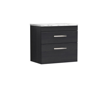 Balterley Millwich Contemporary 2 Drawer Wall Hung Vanity Unit With Laminate Carrara Marble Worktop, Charcoal Black, 600mm - image 1