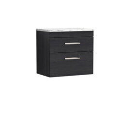 Balterley Millwich Contemporary 2 Drawer Wall Hung Vanity Unit With Laminate Carrara Marble Worktop, Charcoal Black, 600mm - thumbnail 1
