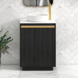 Royal Bathrooms Orion 600mm Hale Black Floor Standing Vanity Unit 2 Door With Plain White Undrilled Worktop & Brushed Brass Accent Trim - thumbnail 2