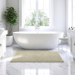 Moonlight Bedding Plush Chenille Bathroom Floor Mat Non-Slip Quick-Dry Absorbent Bathroom & Doorway Shower Rug Cream 60X90 Cm - thumbnail 1
