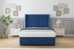 "Comfort Grace Navy Plush Ottoman Bed With Mattress With 54"" Wingback Headboard 4' Small Double" - thumbnail 1