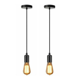 Ledsone 2 Pack Vintage Modern Industrial Ceiling Light 95Cm Black Round Adjustable Pvc Cable With E27 Lamp Holder - thumbnail 8