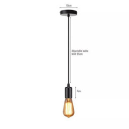 Ledsone 2 Pack Vintage Modern Industrial Ceiling Light 95Cm Black Round Adjustable Pvc Cable With E27 Lamp Holder - thumbnail 2