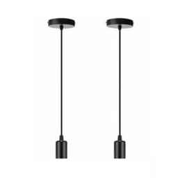 Ledsone 2 Pack Vintage Modern Industrial Ceiling Light 95Cm Black Round Adjustable Pvc Cable With E27 Lamp Holder - thumbnail 1
