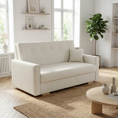 Viva Sonic Iii Sofa Bed For Living Room Particle Board With Storage Box Wooden Legs 153X100X85Cm Cream - image 1