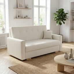 Viva Sonic Iii Sofa Bed For Living Room Particle Board With Storage Box Wooden Legs 153X100X85Cm Cream