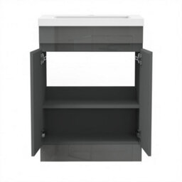 Sline 600mm Gloss Anthracite Bathroom Vanity Unit  With Basin  Double Door Floor Standing Design Flat Packed - thumbnail 4