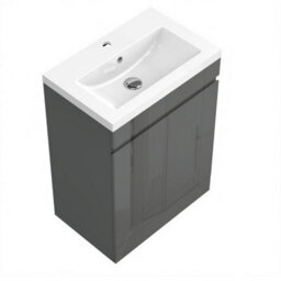 Sline 600mm Gloss Anthracite Bathroom Vanity Unit  With Basin  Double Door Floor Standing Design Flat Packed - thumbnail 5