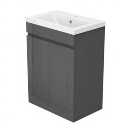 Sline 600mm Gloss Anthracite Bathroom Vanity Unit  With Basin  Double Door Floor Standing Design Flat Packed - thumbnail 7