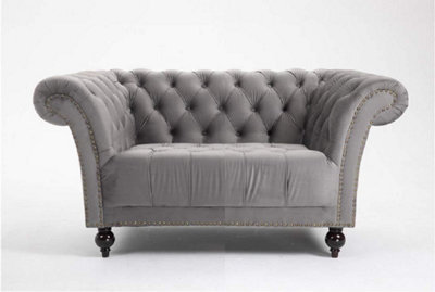 Grey 1.5 Seater Handmade Chesterfield Sofa Armchair Settee Love Seat Velvet - D Pro T Homeware - image 1