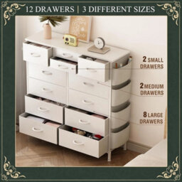 Elegant Tall Chest Of Drawers With 12 Fabric Drawers For Stylish Storage - thumbnail 3