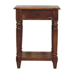 Artisan Furniture Solid Wood Turned Legs Chestnut Side Table, 1 Drawer And 1 Lower Shelf, Dark Brown - thumbnail 2
