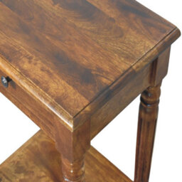 Artisan Furniture Solid Wood Turned Legs Chestnut Side Table, 1 Drawer And 1 Lower Shelf, Dark Brown - thumbnail 6