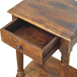 Artisan Furniture Solid Wood Turned Legs Chestnut Side Table, 1 Drawer And 1 Lower Shelf, Dark Brown - thumbnail 7