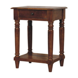 Artisan Furniture Solid Wood Turned Legs Chestnut Side Table, 1 Drawer And 1 Lower Shelf, Dark Brown - thumbnail 4