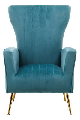 Orsina Green Velvet Chair With Gold Finish Legs, Vertical Channel Tufted Comfort Seat, Winged-Back Velvet Armchair - image 1