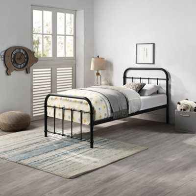 SlumberWorx Tewin Vintage Hospital Style Black Single Metal Bed Frame - image 1