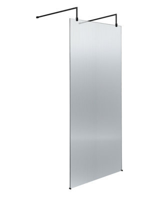 Balterley Contemporary Bathroom 8mm Fluted Glass Wetroom Screen With Arms & Feet, 2091 X 770 X 1000mm, Matt Black - image 1