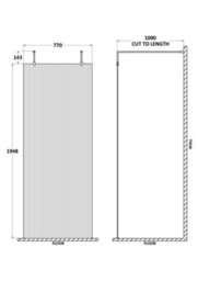 Balterley Contemporary Bathroom 8mm Fluted Glass Wetroom Screen With Arms & Feet, 2091 X 770 X 1000mm, Matt Black - thumbnail 2
