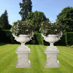 Pair Of Large Edwardian Stone Vase On Plinths