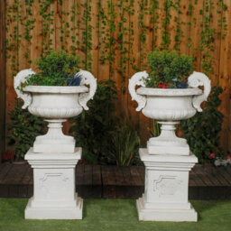 Pair Of Large Edwardian Stone Vase On Plinths - thumbnail 2