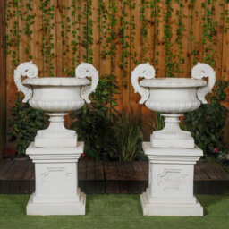 Pair Of Large Edwardian Stone Vase On Plinths - thumbnail 3