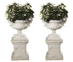 Pair Of Large Edwardian Stone Vase On Plinths - thumbnail 8