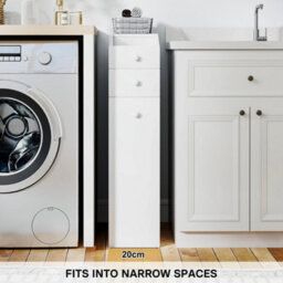 White Slim Narrow Wooden Bathroom Floor Cabinet With Drawers - thumbnail 2