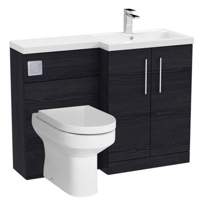 Balterley Level Bathroom Bundle Floor Standing Vanity Basin And Wc Unit With Pan, Seat And Cistern - Right Hand - Charcoal Black Woodgrain - image 1