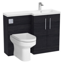 Balterley Level Bathroom Bundle Floor Standing Vanity Basin And Wc Unit With Pan, Seat And Cistern - Right Hand - Charcoal Black Woodgrain - thumbnail 1