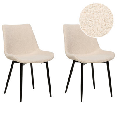 Beliani Set Of 2 Dining Chairs Avilla Boucle Beige - image 1
