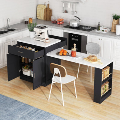 Btm Kitchen Island With Extendable Dining Table, For 4 6 People, Storage Cabinet, Socket, Drawers - image 1